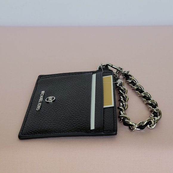 MICHAEL KORS Jet Set Small ID Pebbled Leather Chain Card Holder Case-Black🎈$69 - Picture 13 of 16